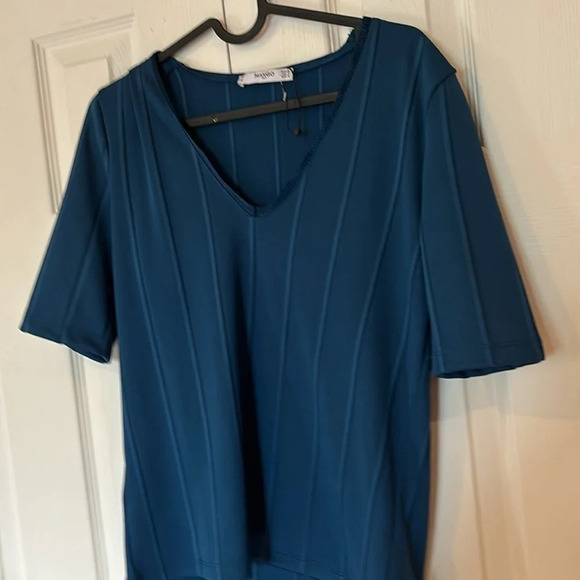 Mango rib knit 3/4 sleeves v neck top Sz S - Picture 10 of 13